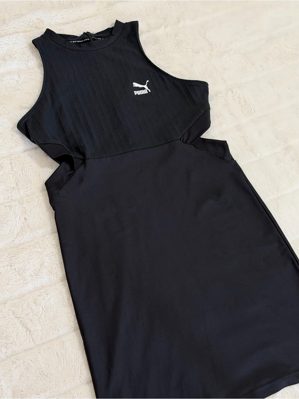 Puma Classics Black Ribbed High Neck Cutout Bodycon Athleisure Dress Size Large